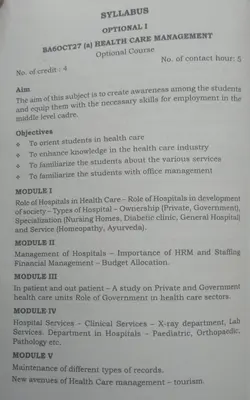 HEALTH CARE MANAGEMENT ,MG UNIVERSITY BBA 6TH SEM.