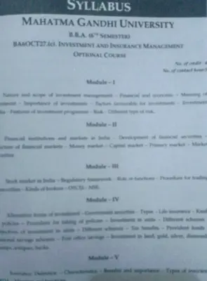 INVESTMENT AND INSURANCE MANAGEMENT BBA 6 th SEM. MG UNIVERSITY