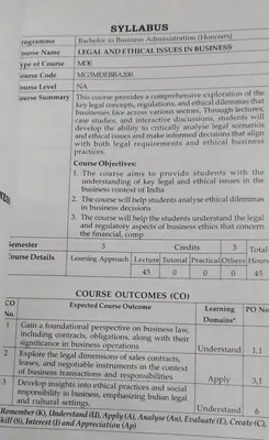 MG UNIVERSITY BBA HONOURS SSEMESTER 3 LEGAL AND ETHICAL ISSUES IN BUSINESS