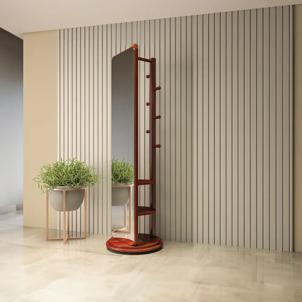 Wooden Standing Mirror with Coat Rack