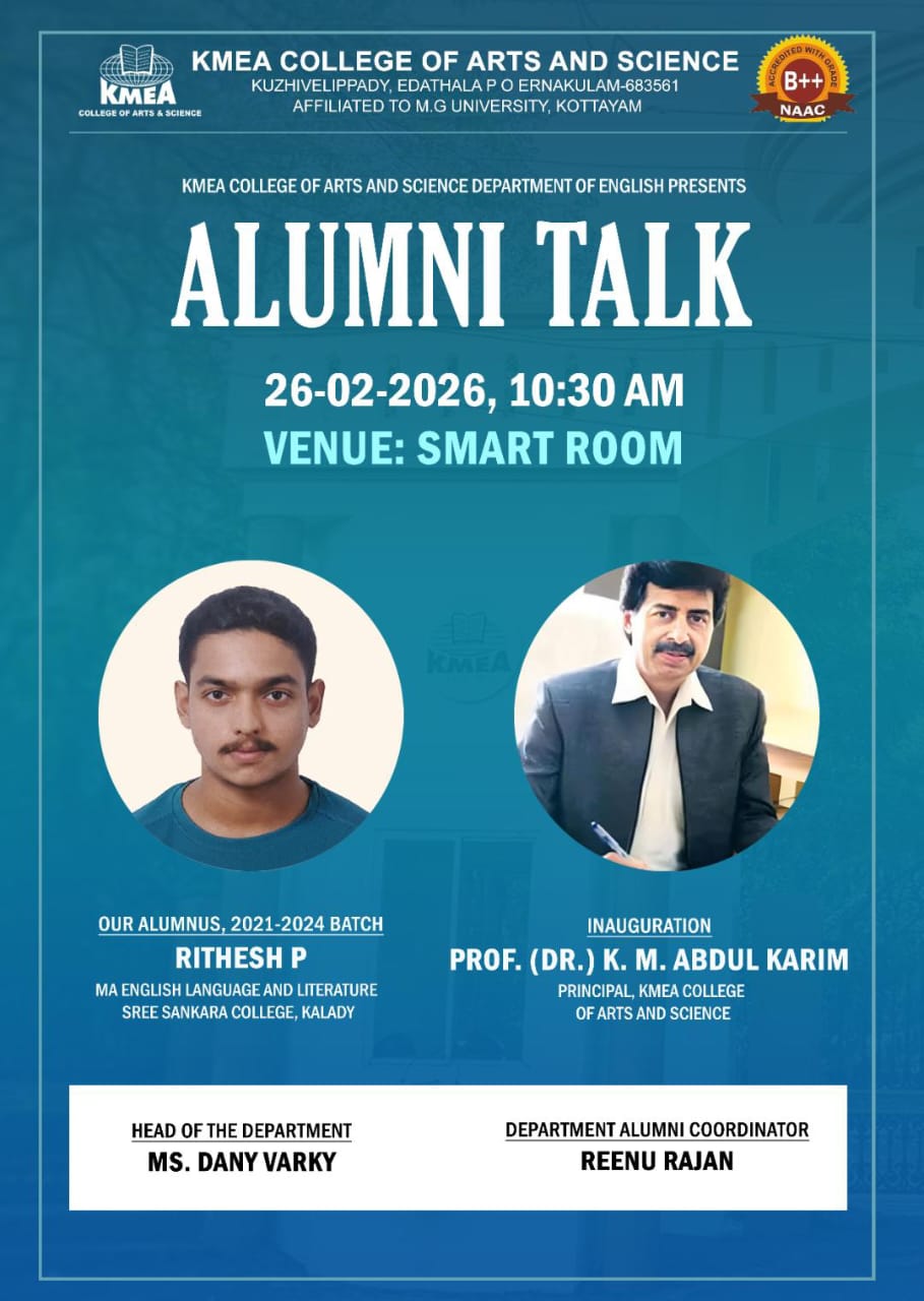 26/02/2026 Alumni Talk - Dept. of English. - KMEA College of Arts and ...