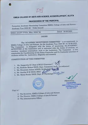 Formation Academic Monitoring Committee-KMEA College of Arts and Science – Academic Year 2025-26