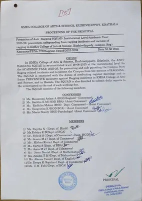 Formation of Anti- Ragging SQUAD- Institutional Level-Academic Year- 2025-26