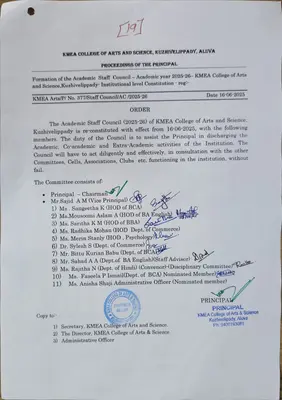 Formation of the Academic Staff Council – Academic year 2025-26– KMEA College of Arts and Science,Kuzhivelippady- Institutional level Constitution