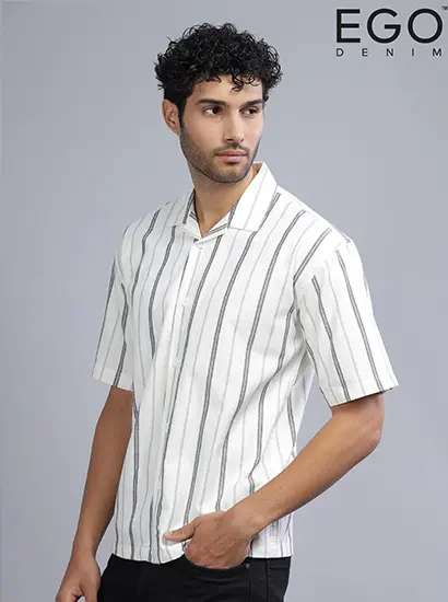 Slim Fit Vertical  Striped  Cotton Casual Shirt