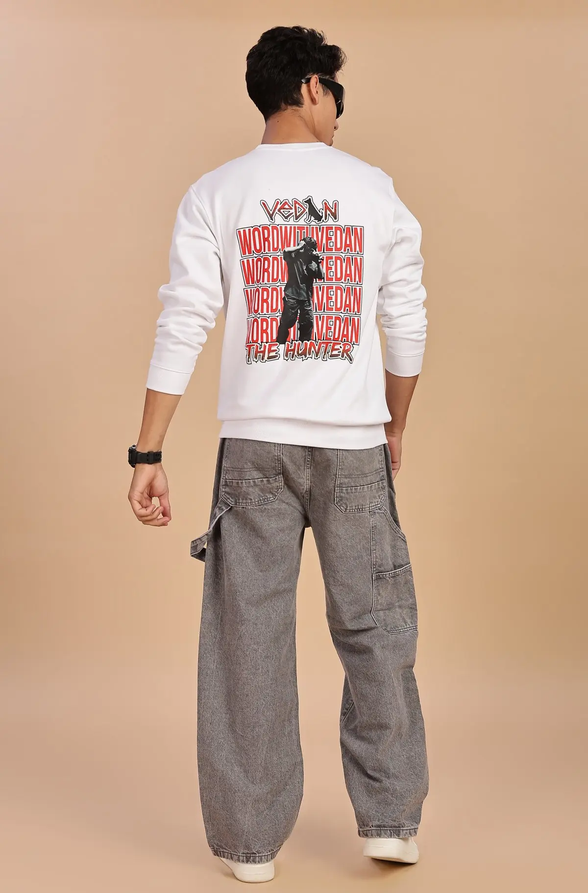 Printed Vedan White Sweatshirt for Men