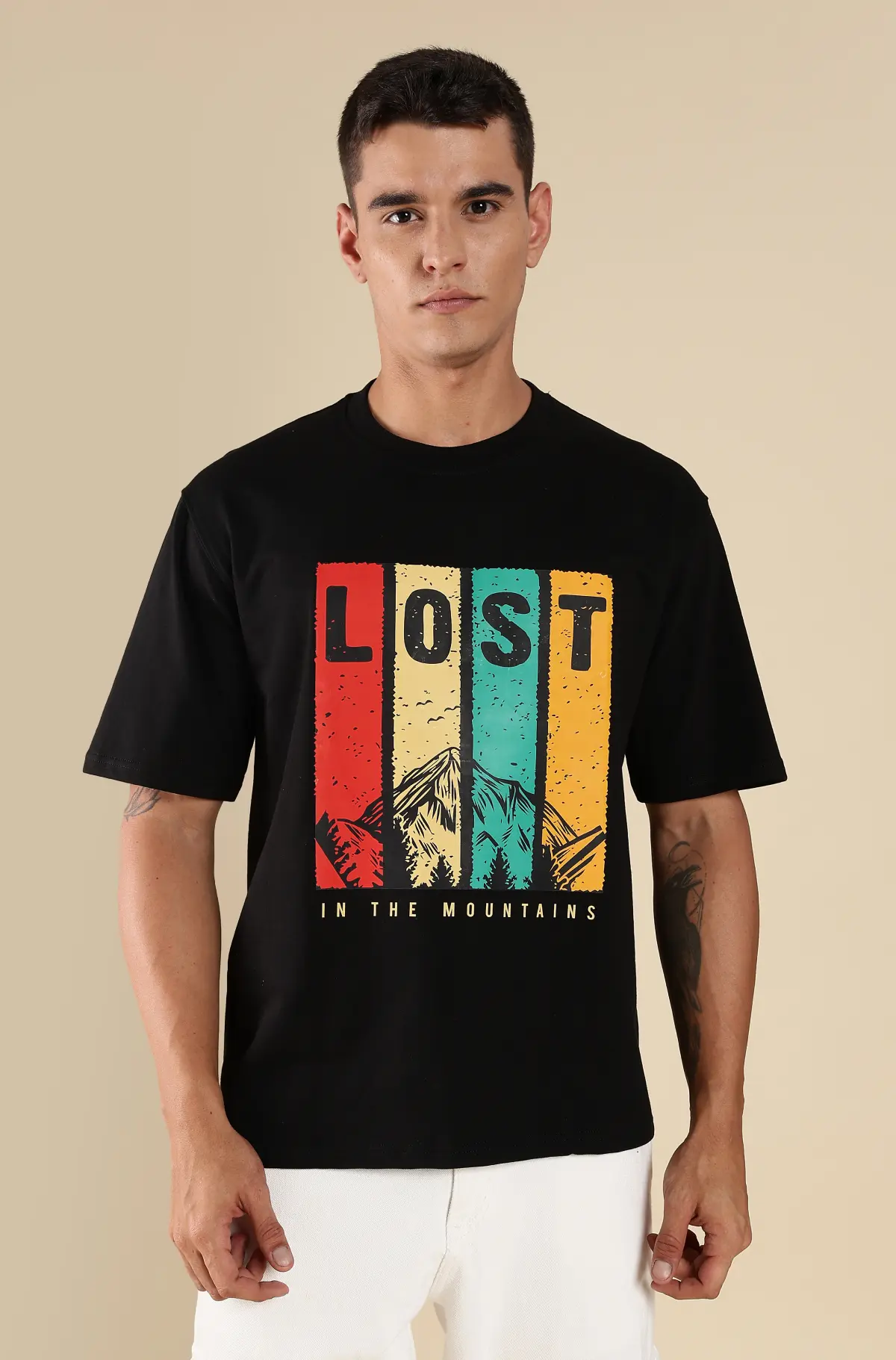 Men Printed Round Neck Pure Cotton Black T-Shirt