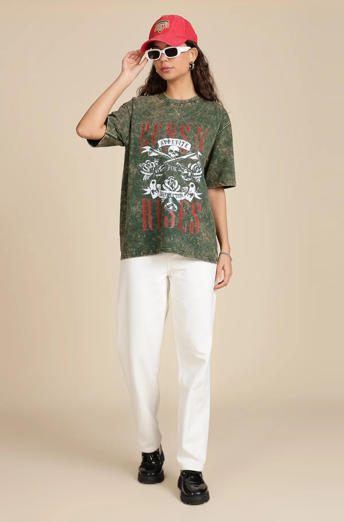 Women Guns N' Roses Band Appetite For Destruction Gray Tie Dye T Shirt