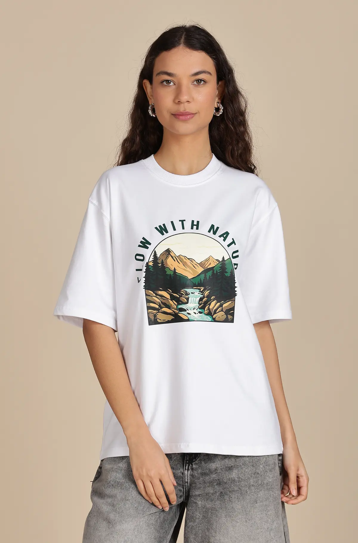 Oversized T-Shirt with Nature Graphic