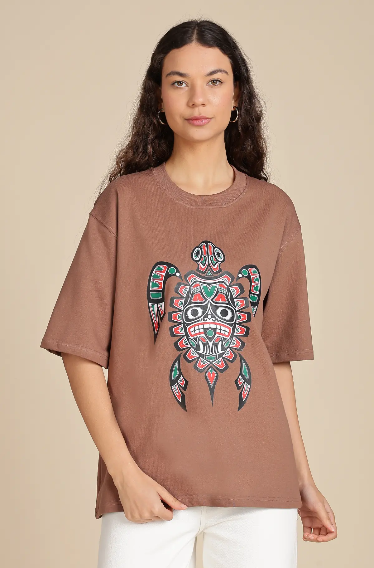 Women Graphic Printed Round Neck Oversized T-shirt