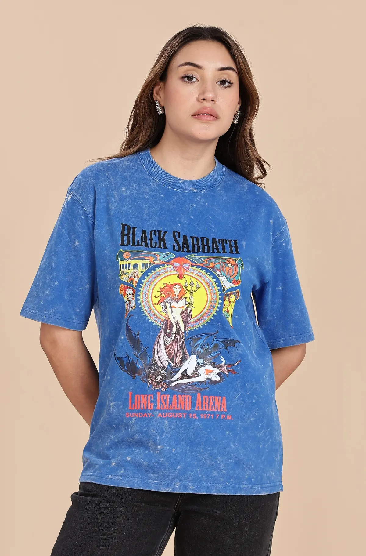 Blue Vintage Printed Rock T-Shirt