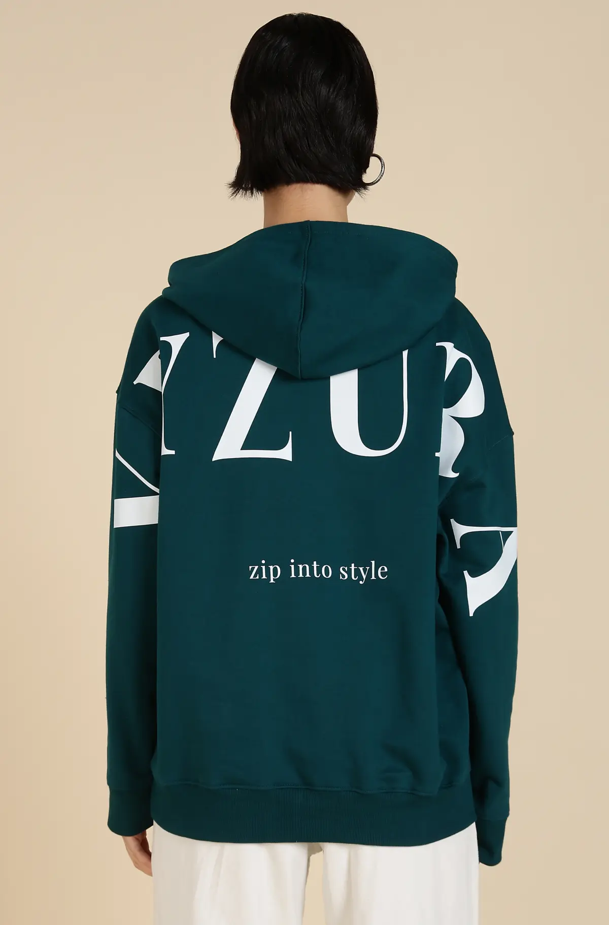 Women Typographic Green Print Oversized Hoodie