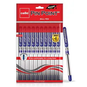 Cello Pinpoint Ball Pen (Pack of 10 pens - Blue) - Lightweight ball pens for pressure free & fine writing - Exam pens with grip